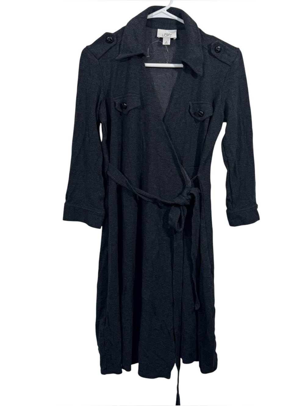 NWOT Ann Taylor LOFT Charcoal Grey Long Sleeve Wrap Sweater Dress